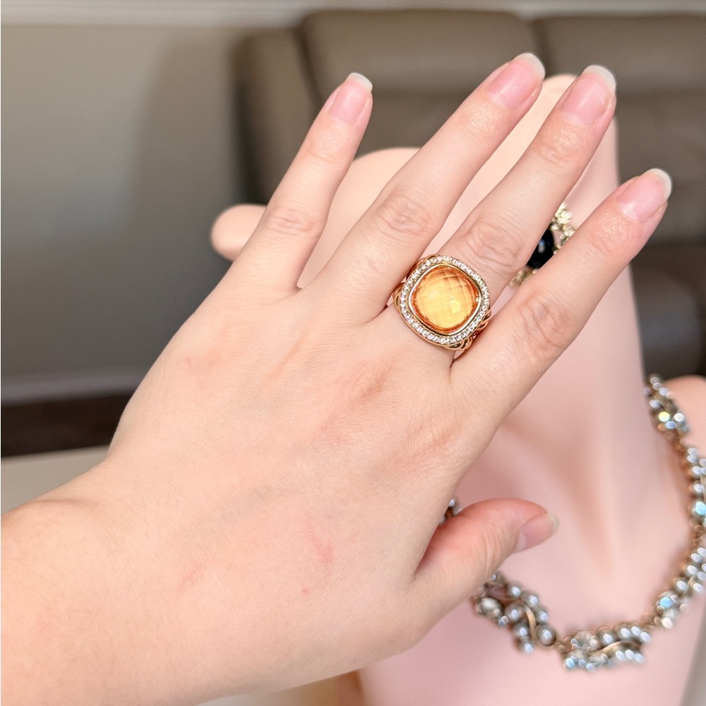 Gold Citrine Halo Cocktail Ring - Picture 8 of 11